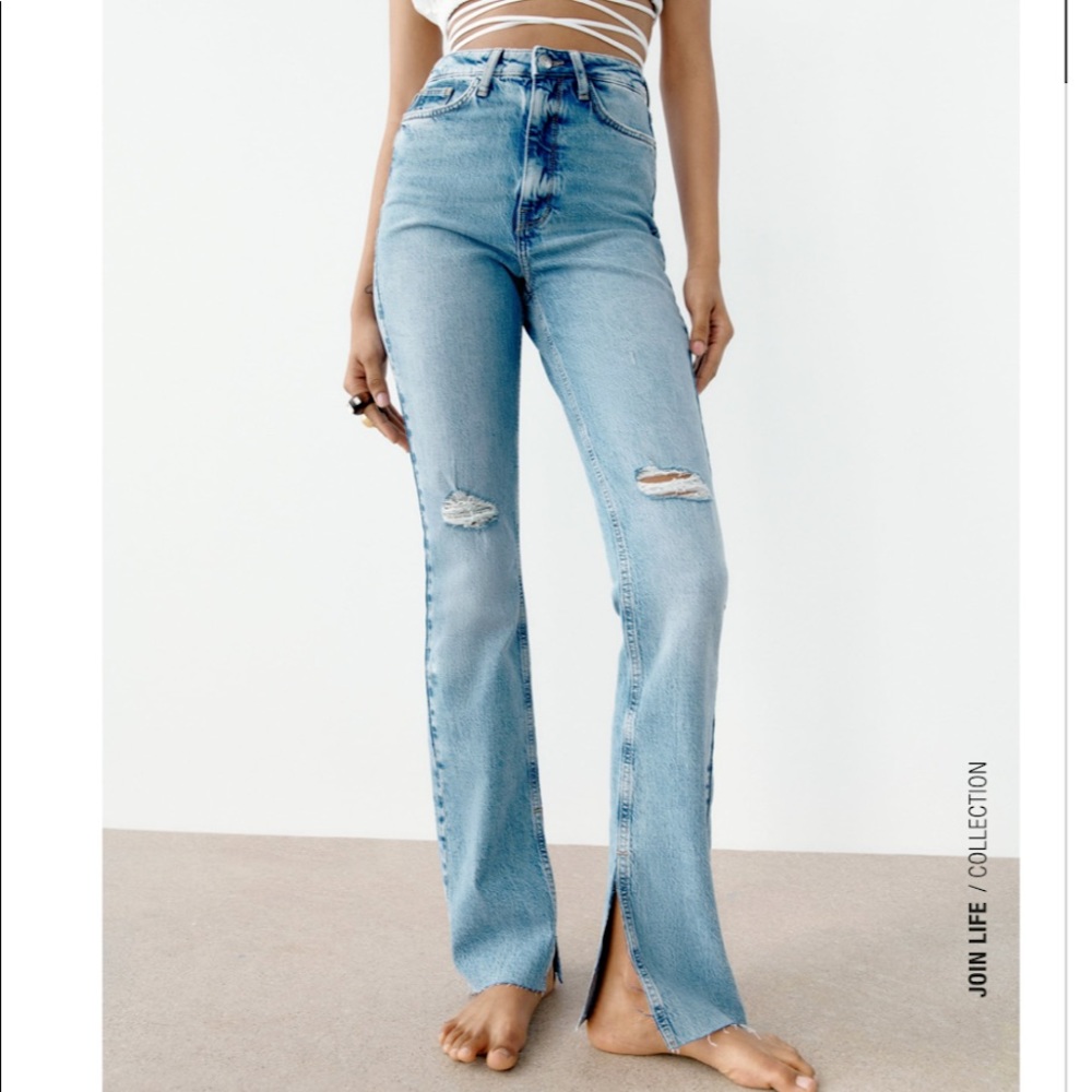 Zara High waisted flare ripped jeans